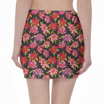 Polka Dot Lily Pattern Print Pencil Mini Skirt