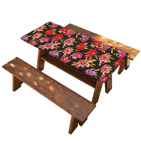 Polka Dot Lily Pattern Print Picnic Table Cover