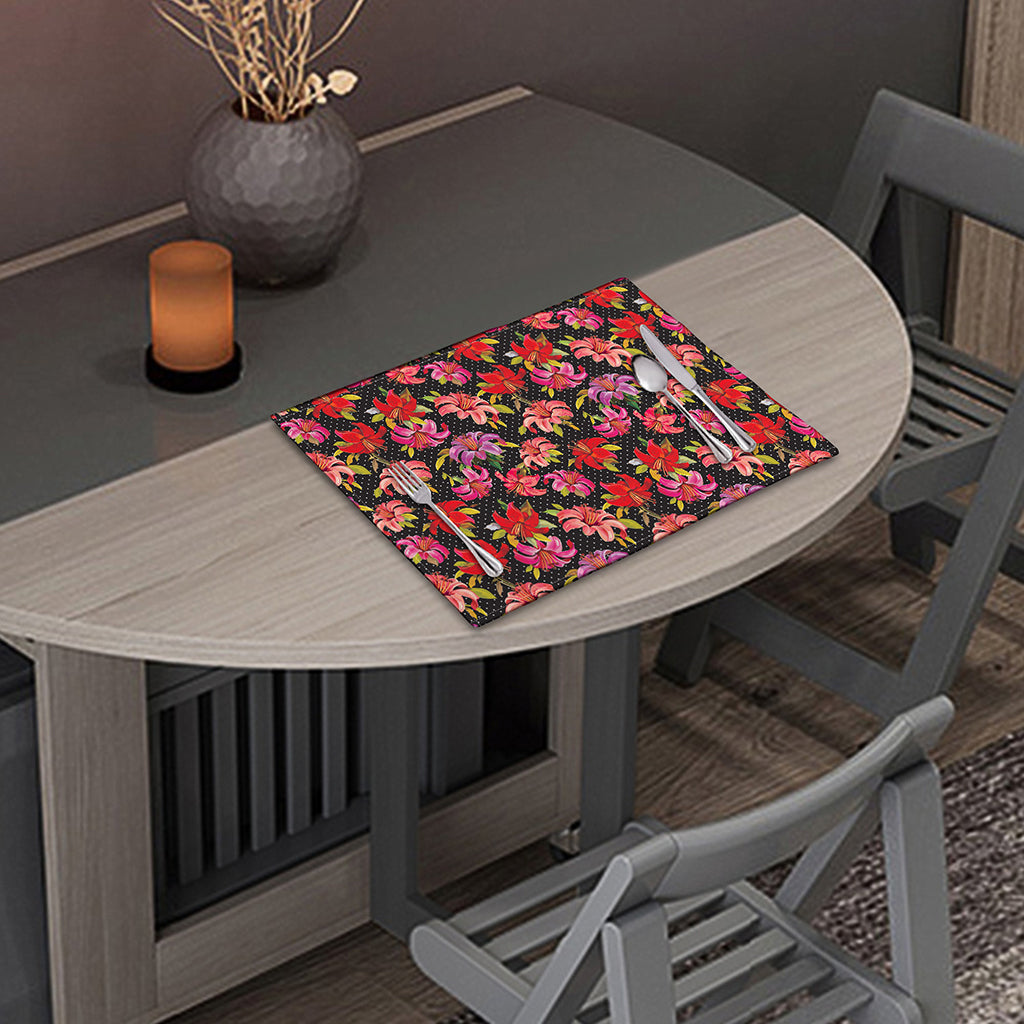 Polka Dot Lily Pattern Print Placemat