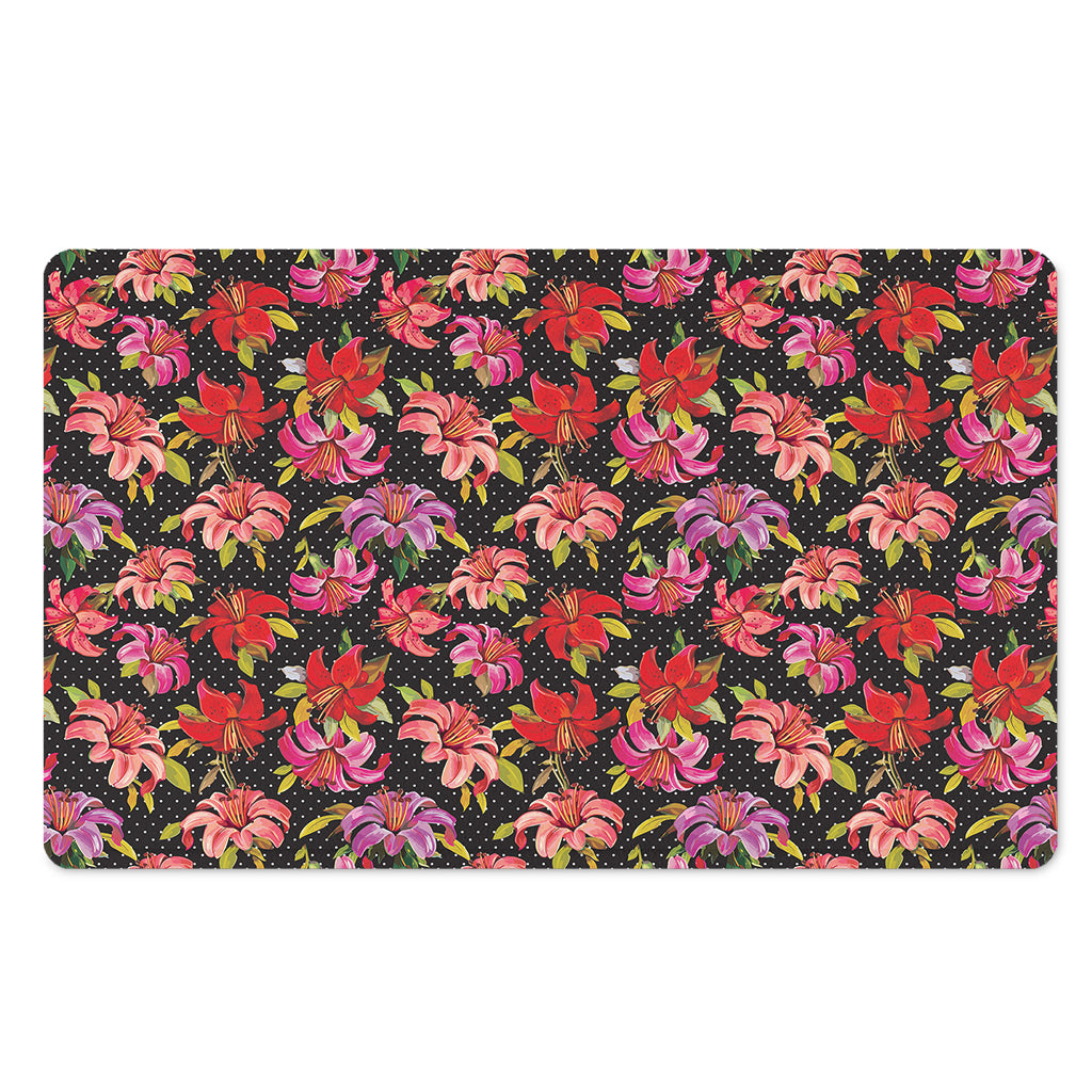 Polka Dot Lily Pattern Print Polyester Doormat