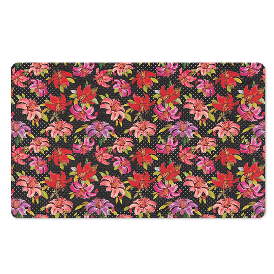 Polka Dot Lily Pattern Print Polyester Doormat