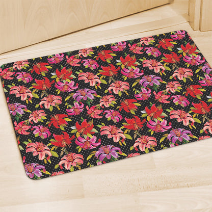 Polka Dot Lily Pattern Print Polyester Doormat