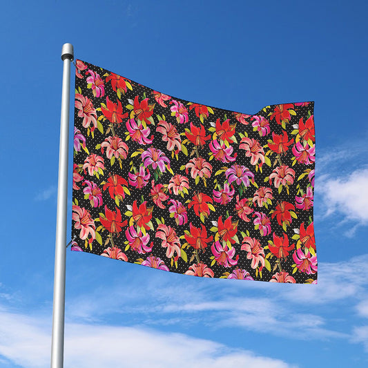 Polka Dot Lily Pattern Print Polyester Flag