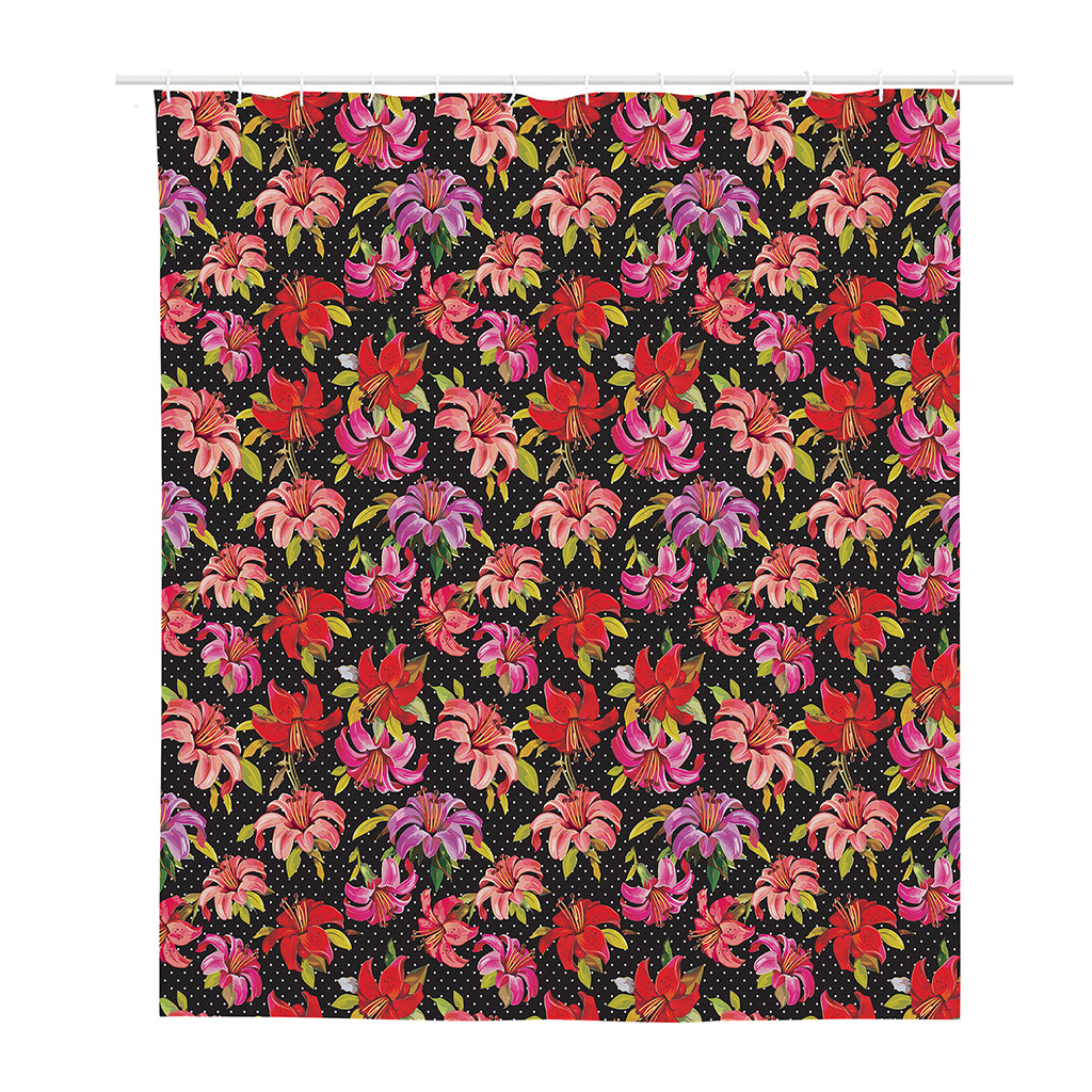 Polka Dot Lily Pattern Print Polyester Shower Curtain