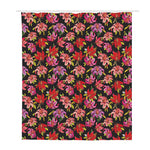 Polka Dot Lily Pattern Print Polyester Shower Curtain