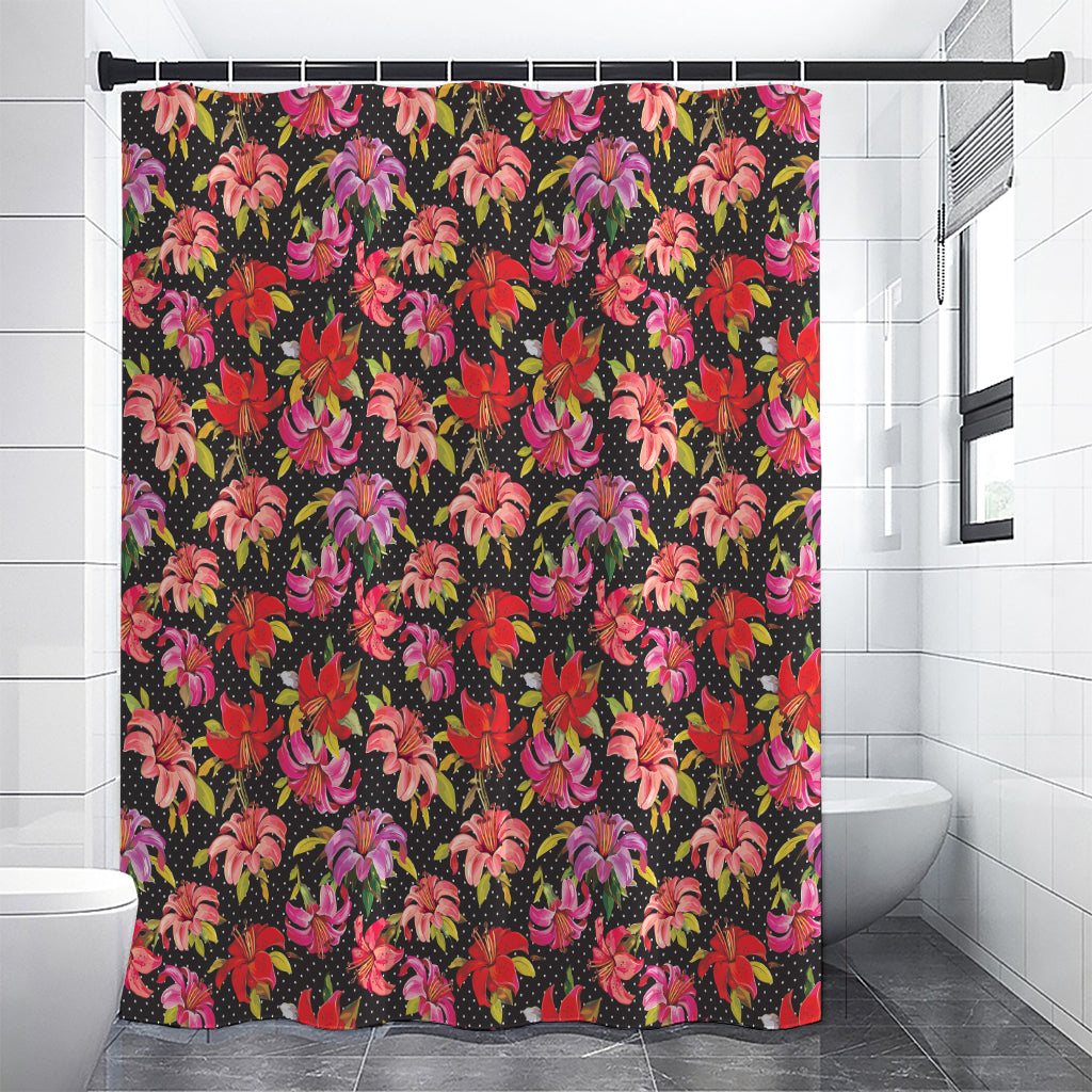 Polka Dot Lily Pattern Print Premium Shower Curtain