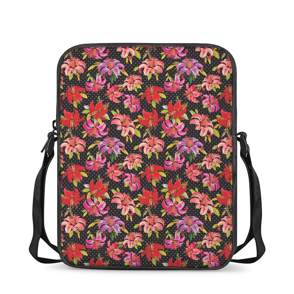 Polka Dot Lily Pattern Print Rectangular Crossbody Bag
