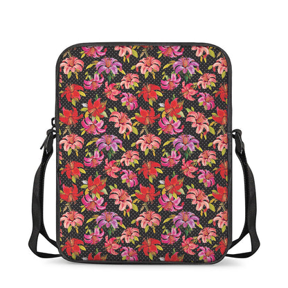 Polka Dot Lily Pattern Print Rectangular Crossbody Bag