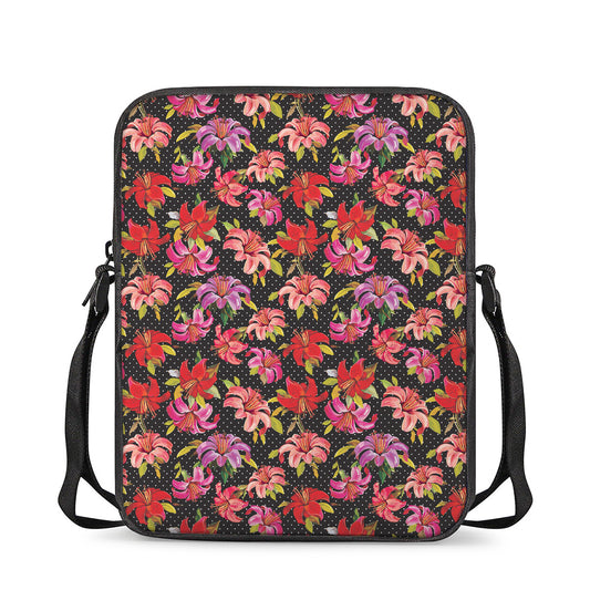 Polka Dot Lily Pattern Print Rectangular Crossbody Bag