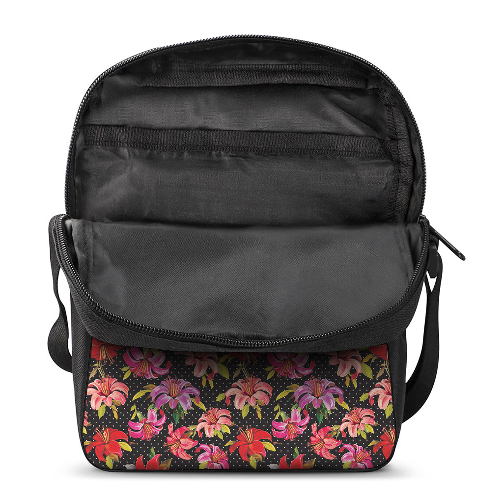 Polka Dot Lily Pattern Print Rectangular Crossbody Bag