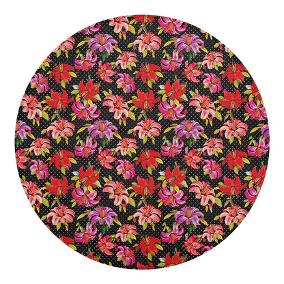 Polka Dot Lily Pattern Print Round Blanket