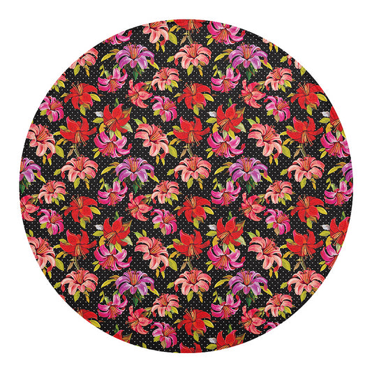 Polka Dot Lily Pattern Print Round Blanket