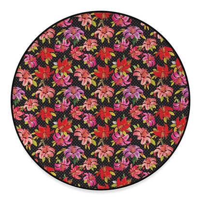 Polka Dot Lily Pattern Print Round Floor Mat