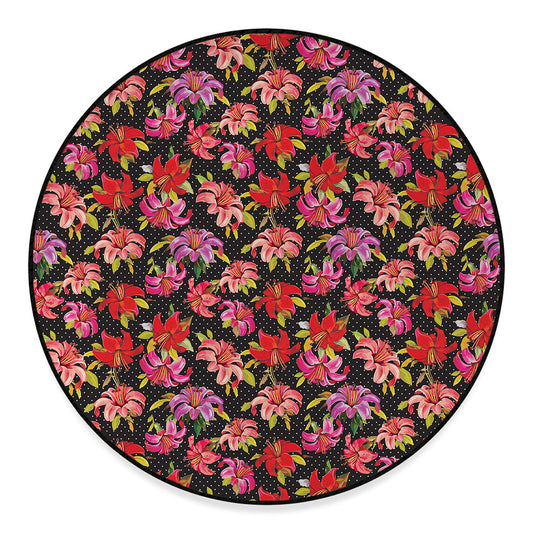 Polka Dot Lily Pattern Print Round Floor Mat