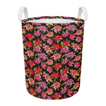 Polka Dot Lily Pattern Print Round Laundry Basket
