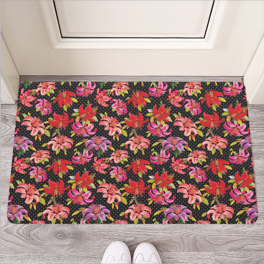 Polka Dot Lily Pattern Print Rubber Doormat