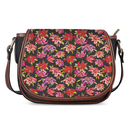 Polka Dot Lily Pattern Print Saddle Bag
