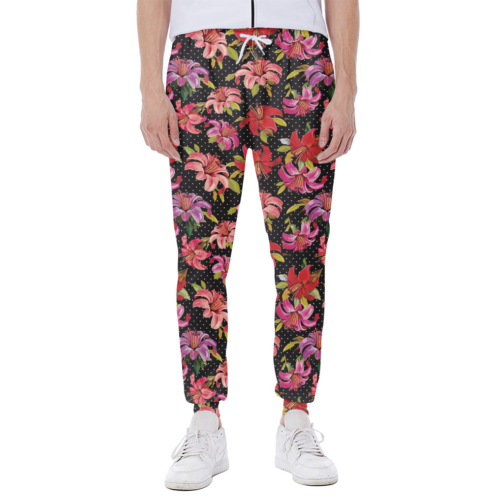 Polka Dot Lily Pattern Print Scuba Joggers