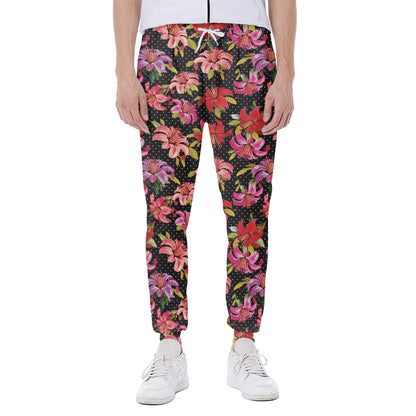 Polka Dot Lily Pattern Print Scuba Joggers