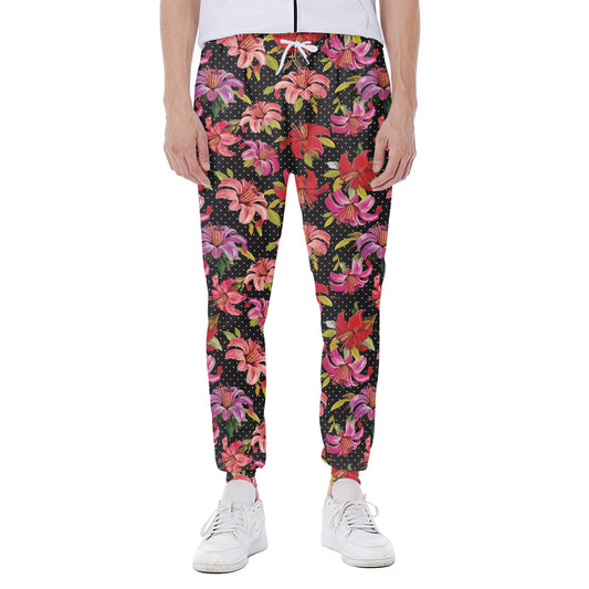 Polka Dot Lily Pattern Print Scuba Joggers