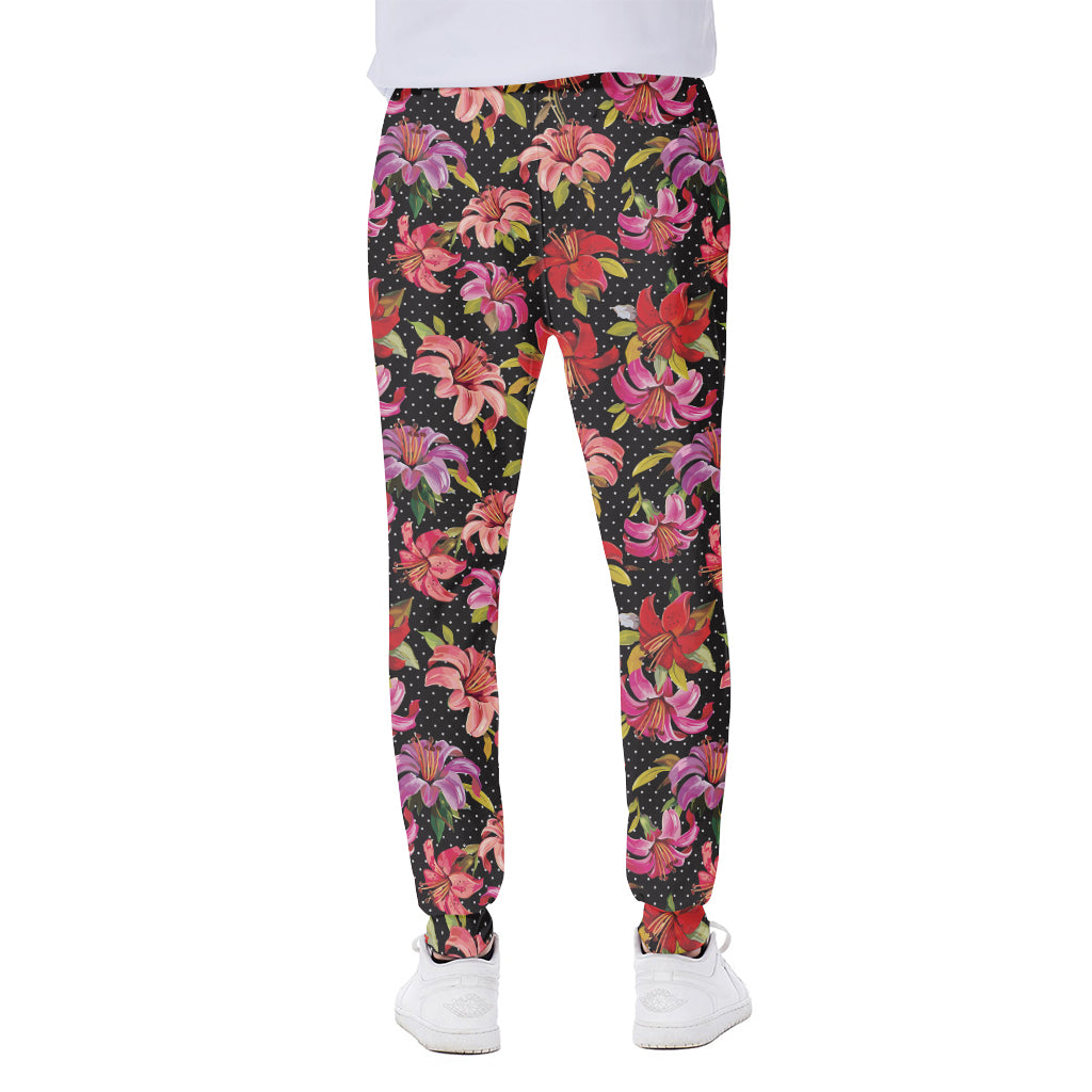 Polka Dot Lily Pattern Print Scuba Joggers