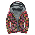 Polka Dot Lily Pattern Print Sherpa Lined Zip Up Hoodie