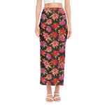 Polka Dot Lily Pattern Print Side Slit Maxi Skirt