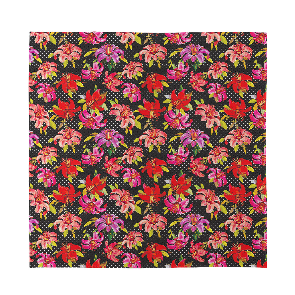 Polka Dot Lily Pattern Print Silk Bandana