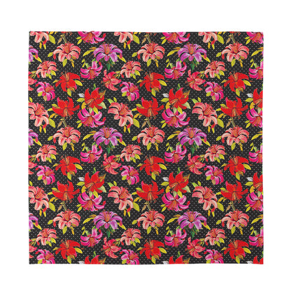 Polka Dot Lily Pattern Print Silk Bandana