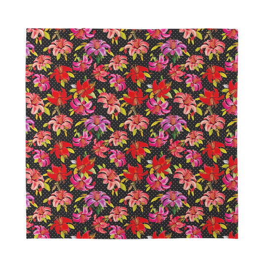 Polka Dot Lily Pattern Print Silk Bandana