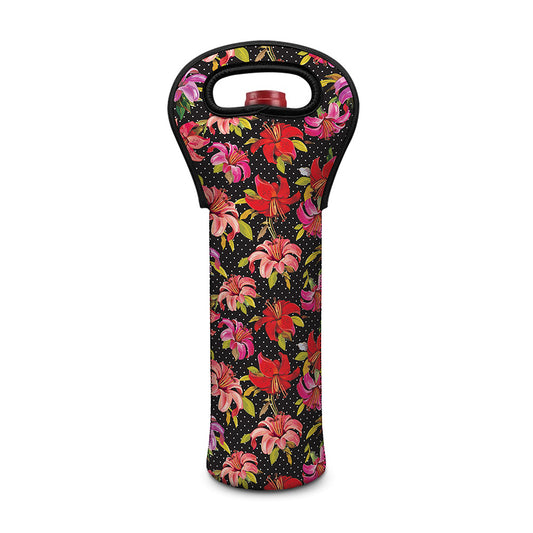 Polka Dot Lily Pattern Print Single Neoprene Wine Tote
