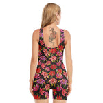 Polka Dot Lily Pattern Print Sleeveless One Piece Swimsuit