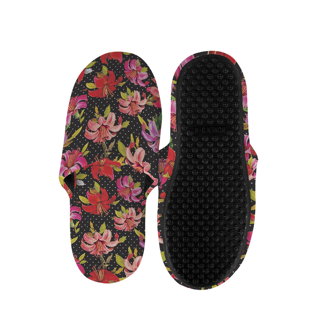 Polka Dot Lily Pattern Print Slippers