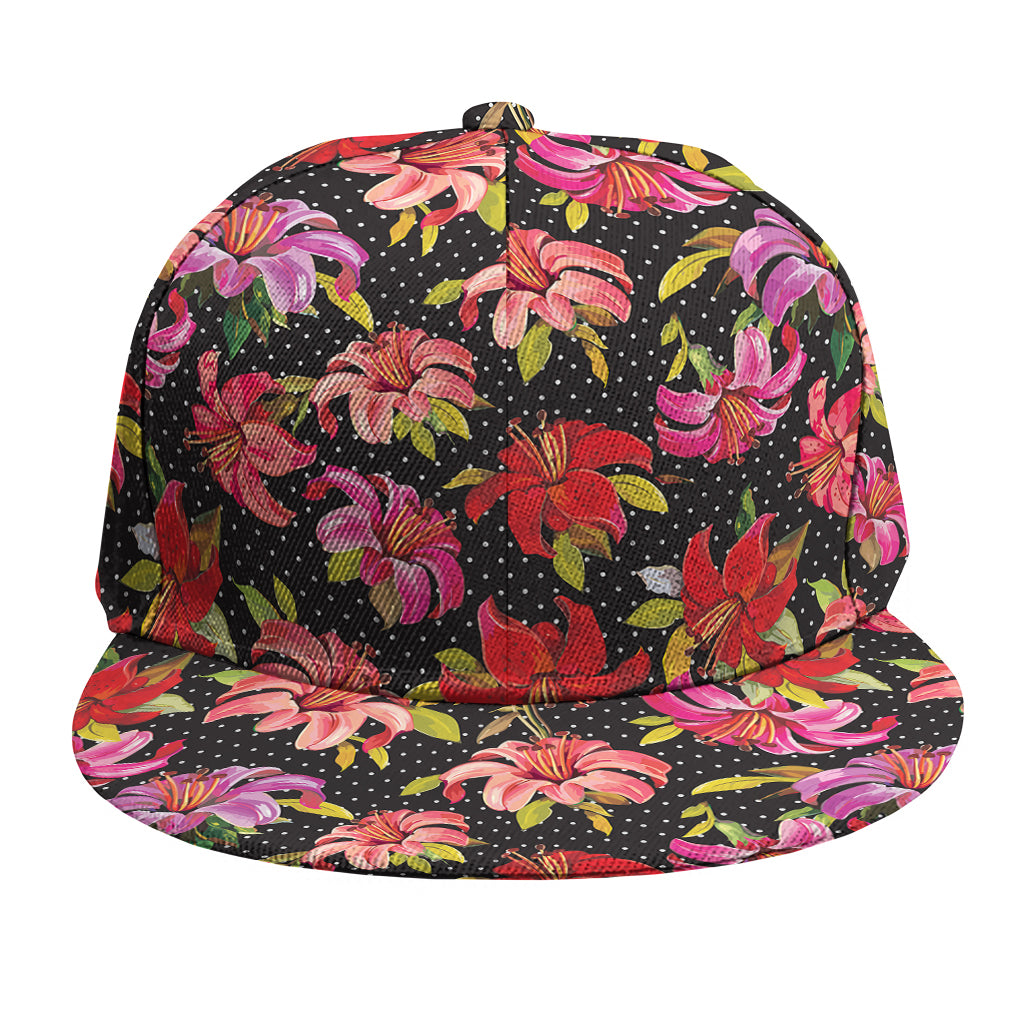 Polka Dot Lily Pattern Print Snapback Cap