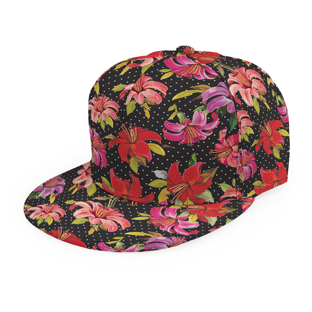 Polka Dot Lily Pattern Print Snapback Cap