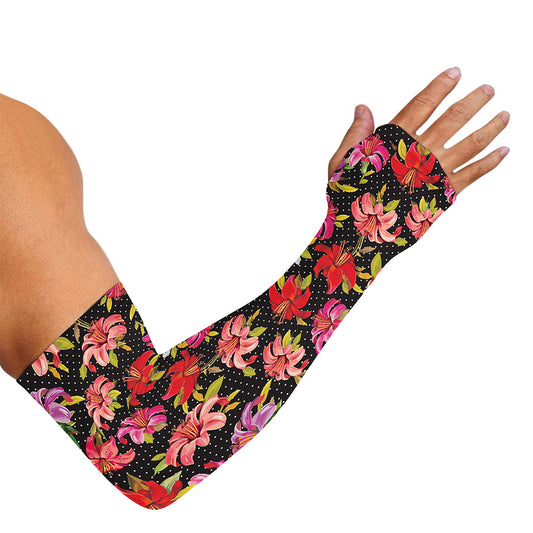 Polka Dot Lily Pattern Print Sun Protection Arm Sleeves