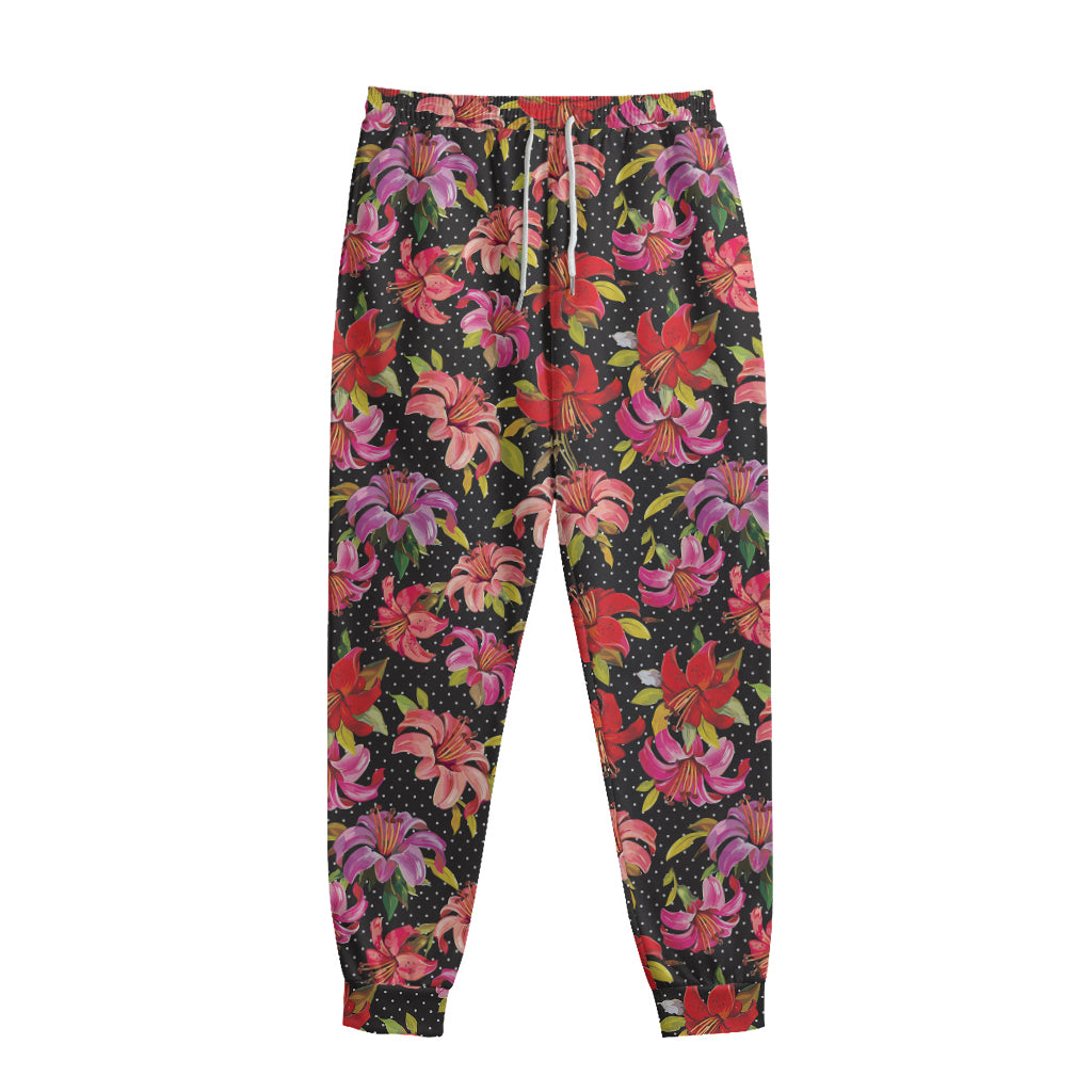 Polka Dot Lily Pattern Print Sweatpants