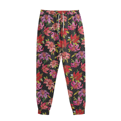 Polka Dot Lily Pattern Print Sweatpants