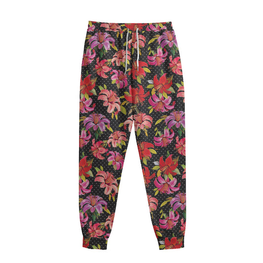 Polka Dot Lily Pattern Print Sweatpants