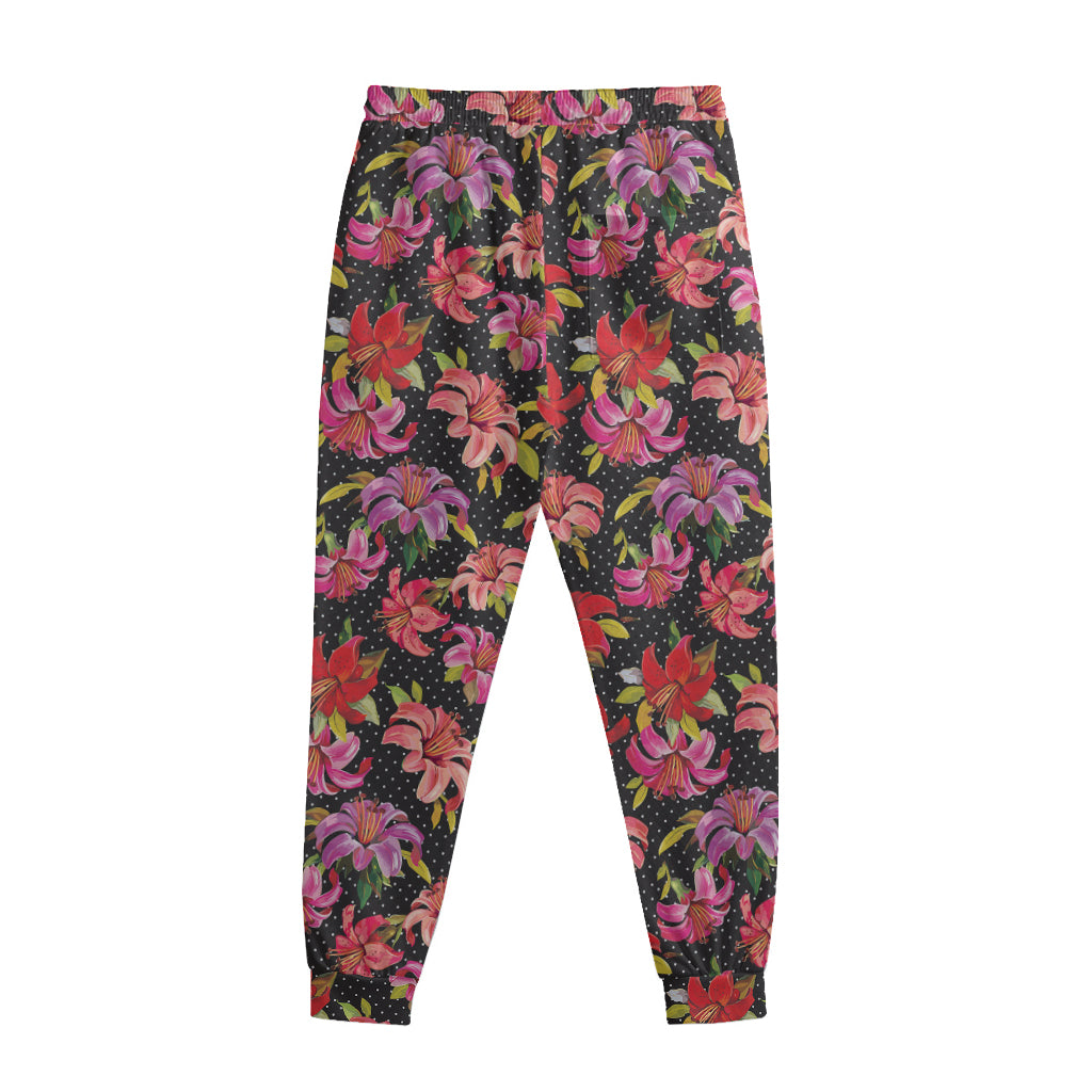 Polka Dot Lily Pattern Print Sweatpants