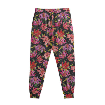 Polka Dot Lily Pattern Print Sweatpants