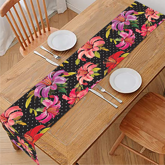 Polka Dot Lily Pattern Print Table Runner