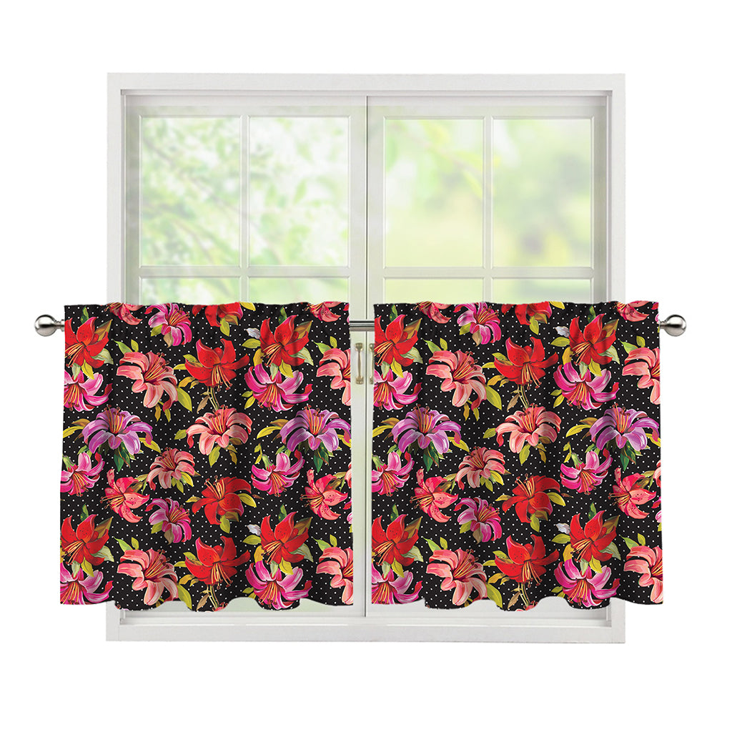 Polka Dot Lily Pattern Print Tier Curtains