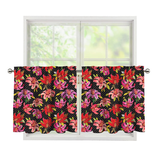 Polka Dot Lily Pattern Print Tier Curtains