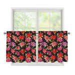 Polka Dot Lily Pattern Print Tier Curtains