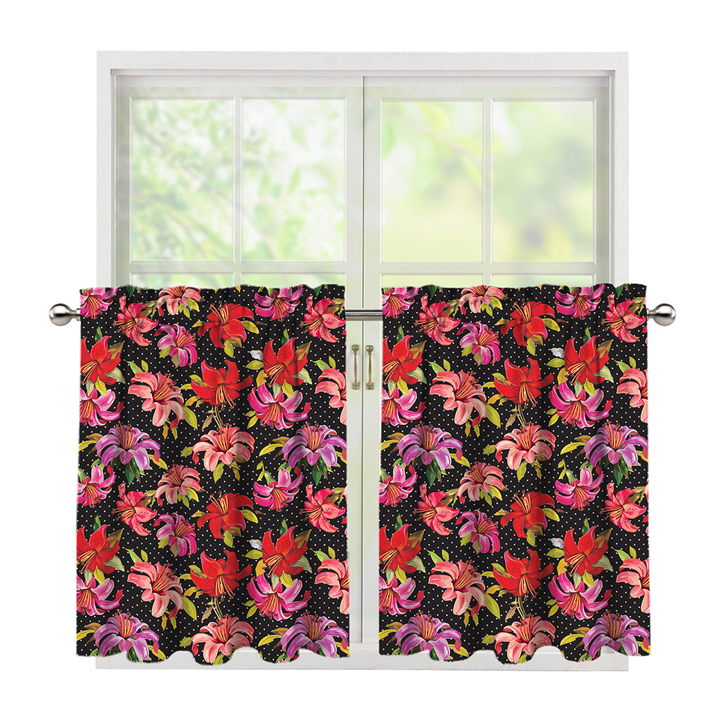 Polka Dot Lily Pattern Print Tier Curtains