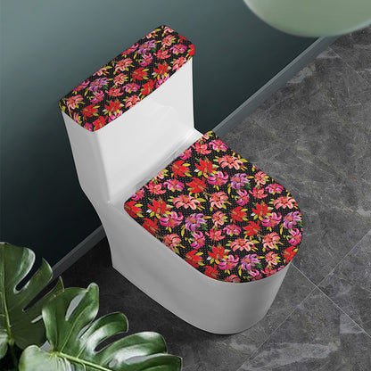 Polka Dot Lily Pattern Print Toilet Lid And Tank Cover Set