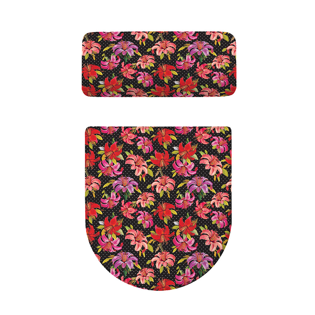 Polka Dot Lily Pattern Print Toilet Lid And Tank Cover Set