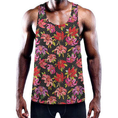 Polka Dot Lily Pattern Print Training Tank Top