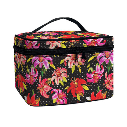 Polka Dot Lily Pattern Print Travel Makeup Bag